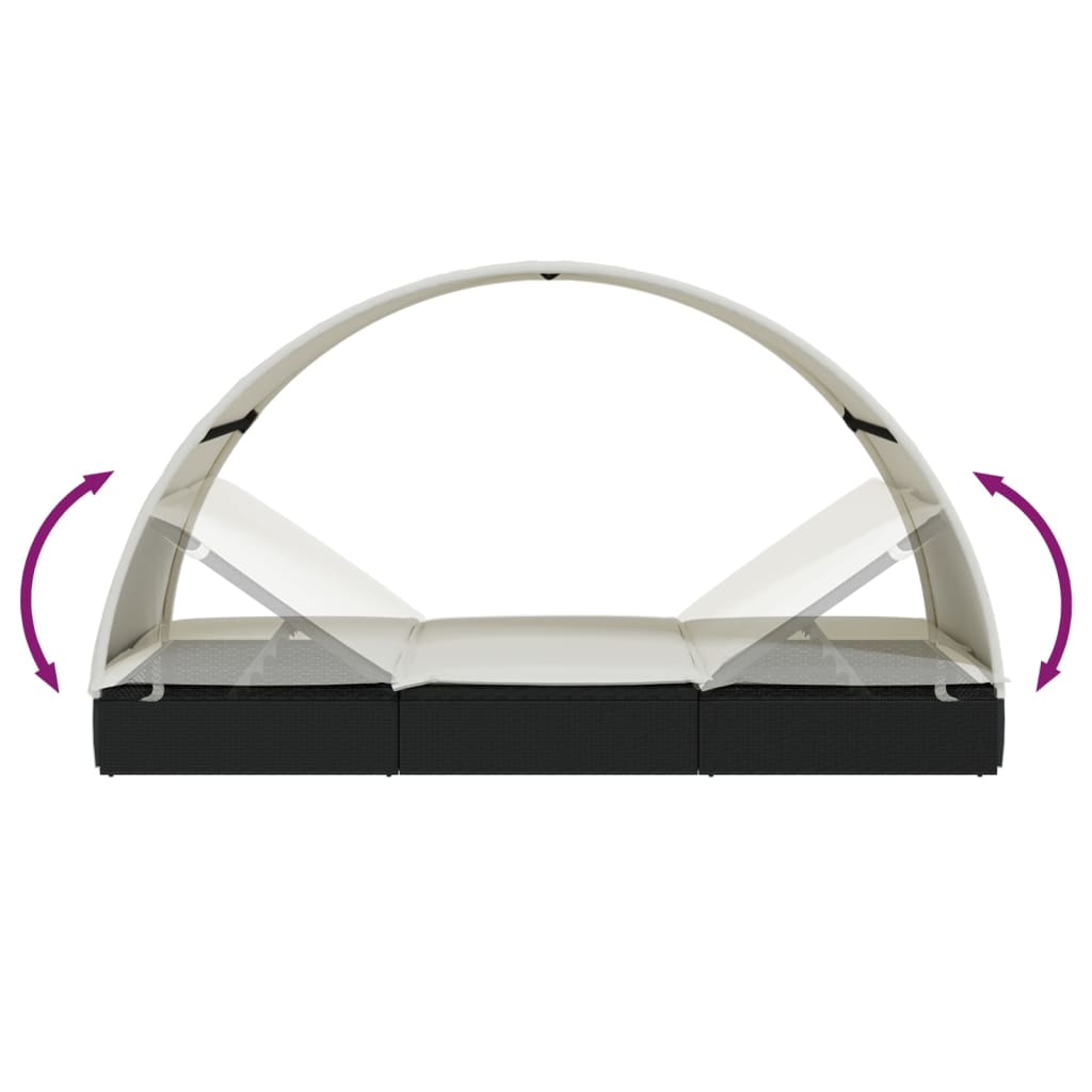 2 személyes fekete polyrattan napágy kerek tetővel 213x118x97cm