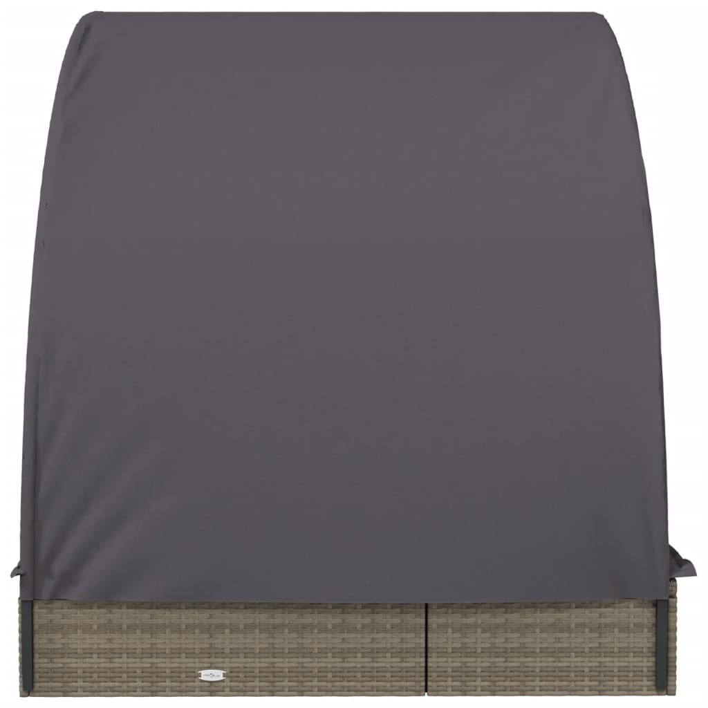 2 személyes szürke polyrattan napágy kerek tetővel 211x112x140