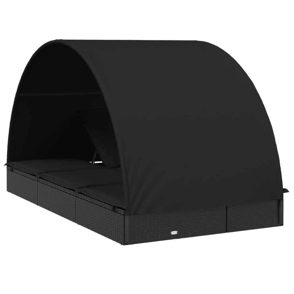 2 személyes fekete polyrattan napágy kerek tetővel 213x118x97cm