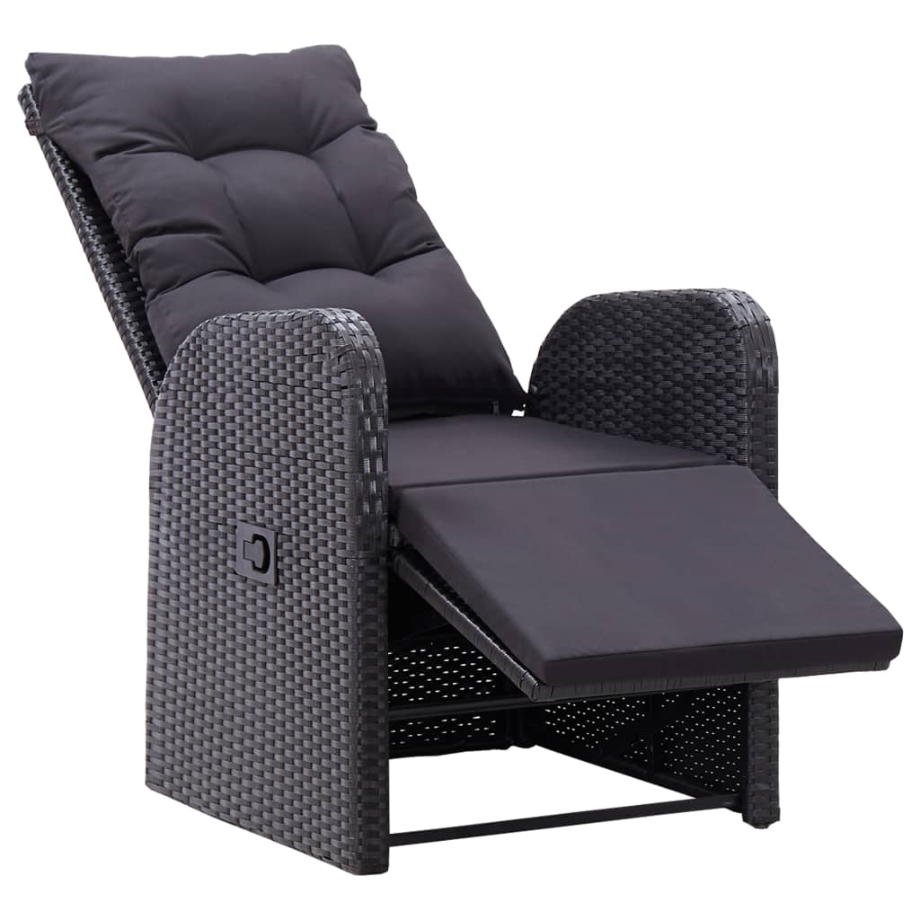 2 db fekete polyrattan dönthető kerti szék párnával