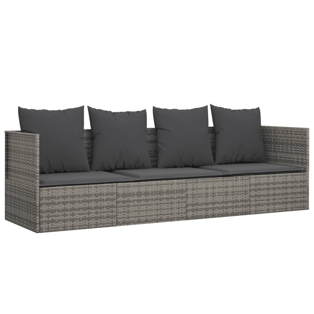 szürke polyrattan kültéri társalgókanapé párnákkal