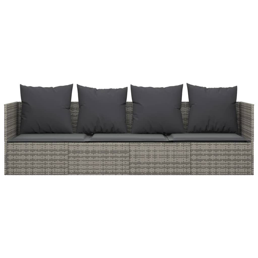 szürke polyrattan kültéri társalgókanapé párnákkal