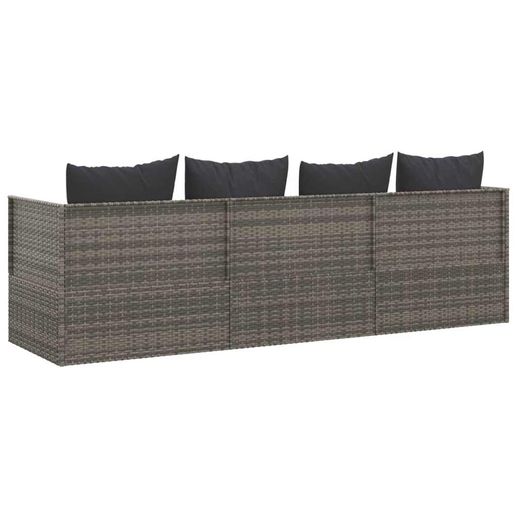 szürke polyrattan kültéri társalgókanapé párnákkal