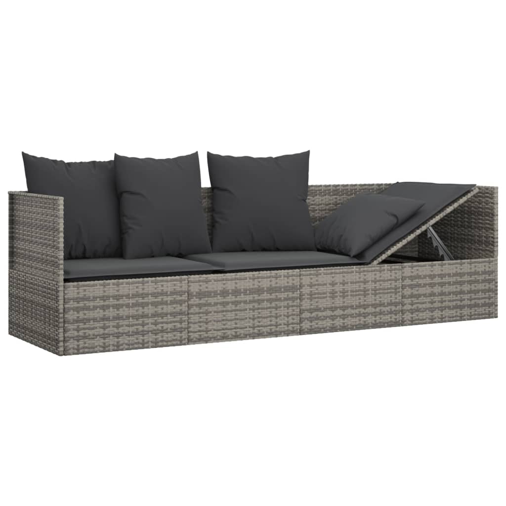 szürke polyrattan kültéri társalgókanapé párnákkal