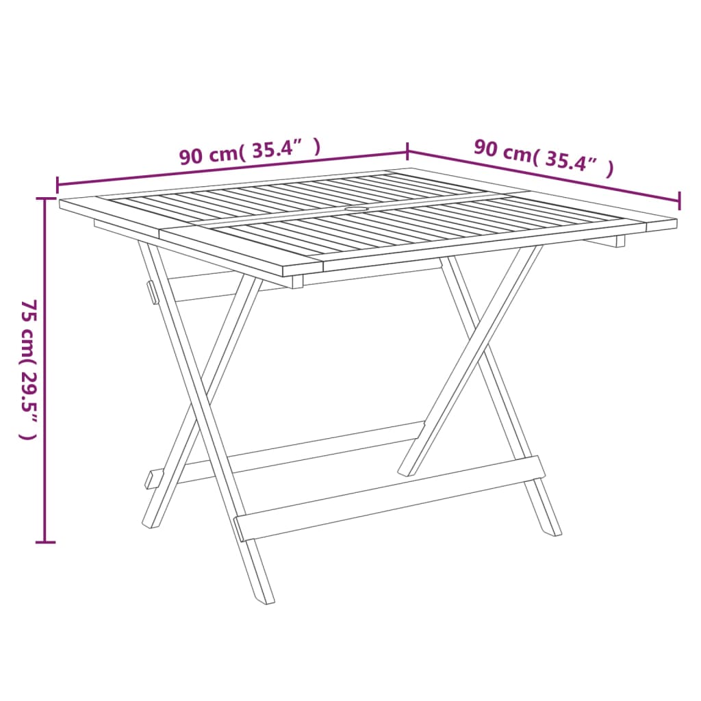 tömör akácfa összecsukható kerti asztal 90 x 90 x 75 cm