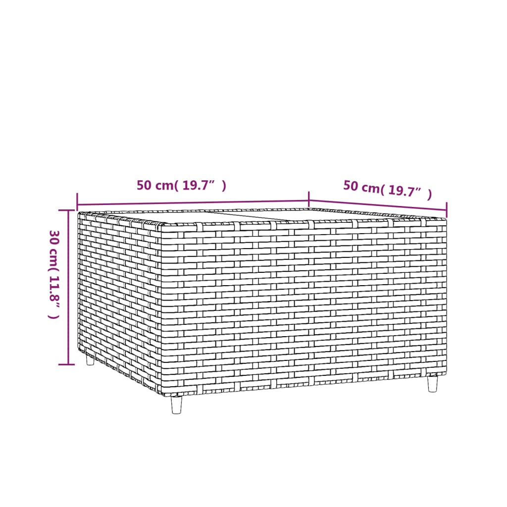barna polyrattan négyzet alakú kerti dohányzóasztal 50x50x30 cm