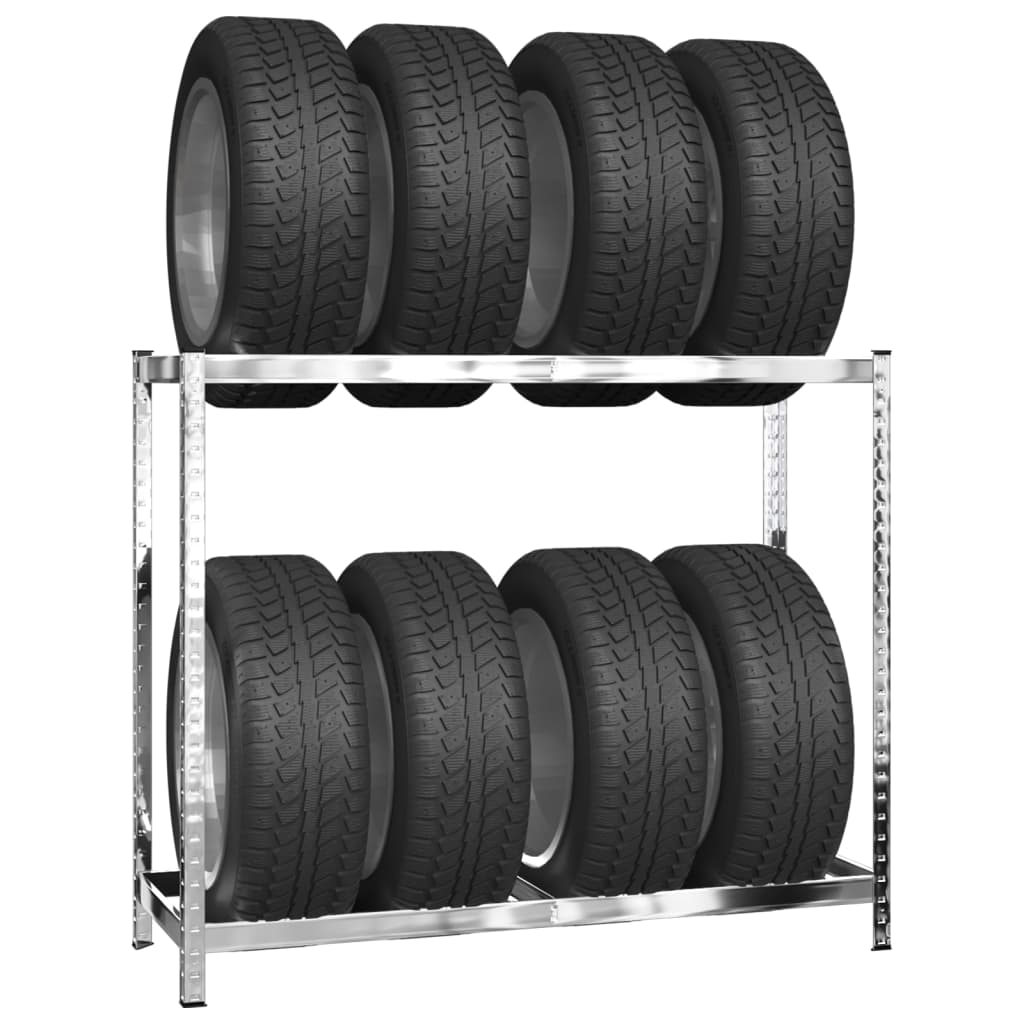 3 db ezüstszínű 2 szintes acél gumiabroncstartó 110x40x110 cm