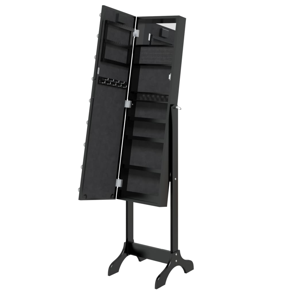 fekete szabadon álló tükör LED-del 34 x 37 x 146 cm
