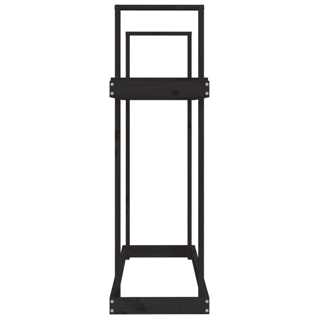 fekete tömör fenyőfa tűzifatartó állvány 110x35x108,5 cm