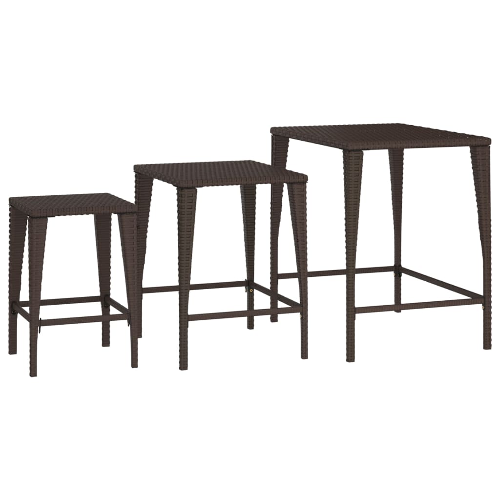 3 db barna polyrattan rakásolható kisasztal