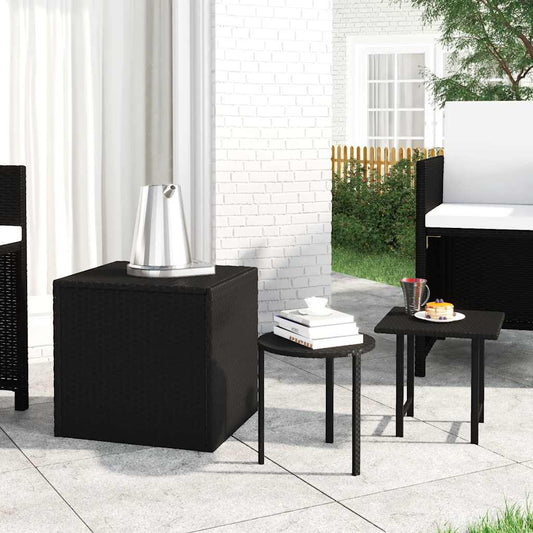 3 db fekete polyrattan kisasztal