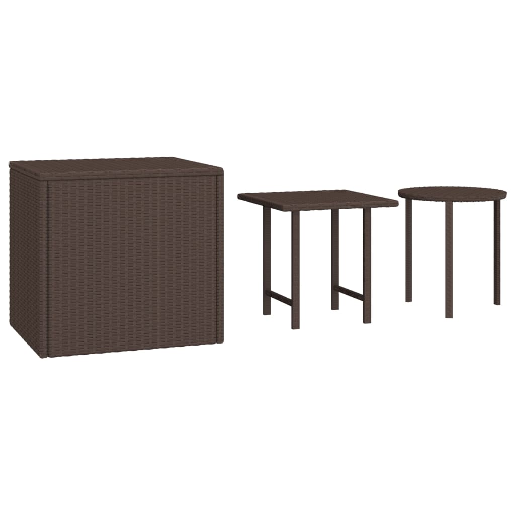 3 db barna polyrattan kisasztal