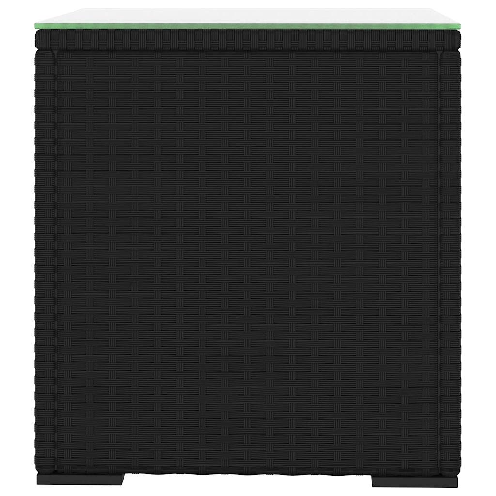 fekete polyrattan és edzett üveg kisasztal 40 x 37 x 40,5 cm