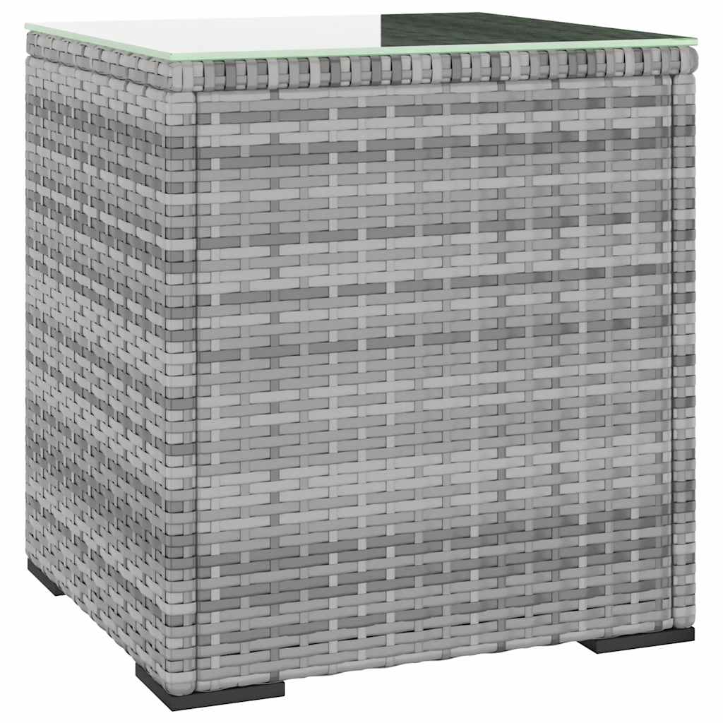 szürke polyrattan és edzett üveg kisasztal 40 x 37 x 40,5 cm