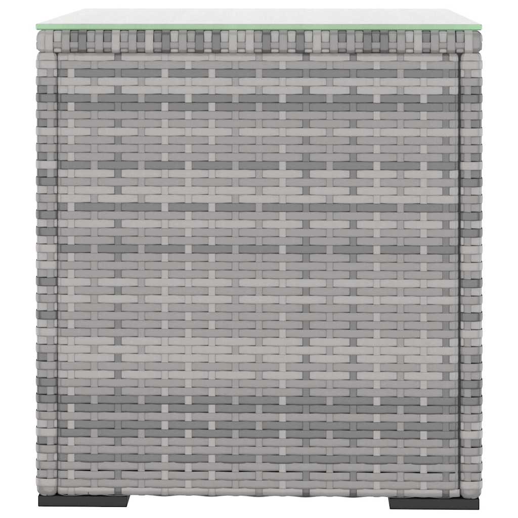szürke polyrattan és edzett üveg kisasztal 40 x 37 x 40,5 cm