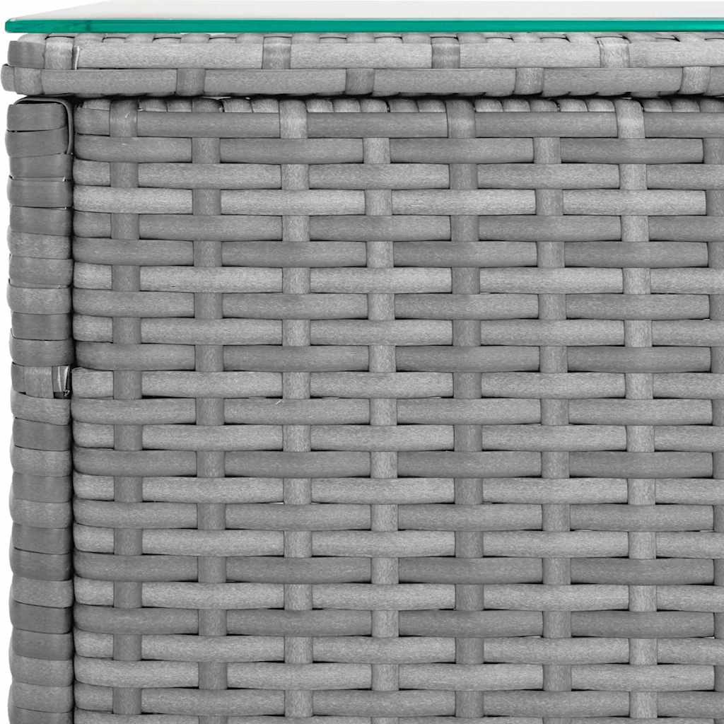 szürke polyrattan és edzett üveg kisasztal 40 x 37 x 40,5 cm