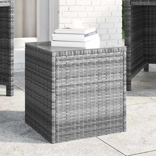 szürke polyrattan és edzett üveg kisasztal 40 x 37 x 40,5 cm