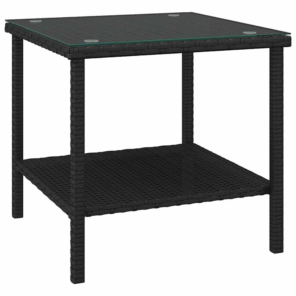fekete polyrattan és edzett üveg kisasztal 45 x 45 x 45 cm
