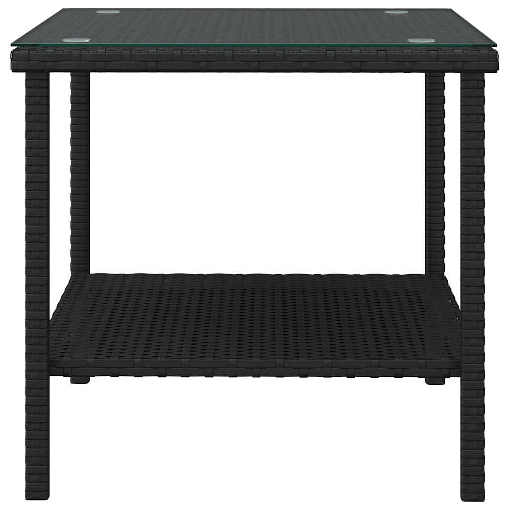 fekete polyrattan és edzett üveg kisasztal 45 x 45 x 45 cm