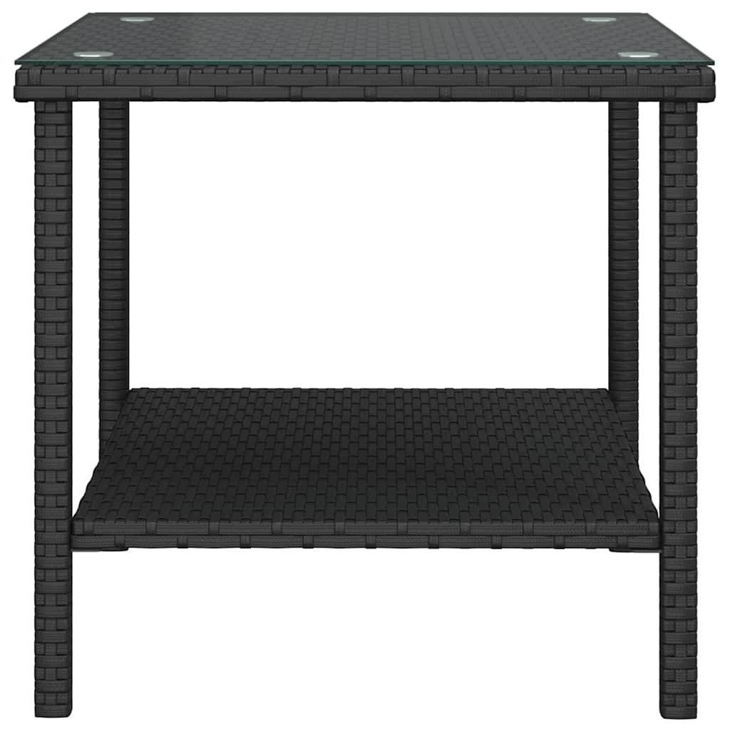 fekete polyrattan és edzett üveg kisasztal 45 x 45 x 45 cm