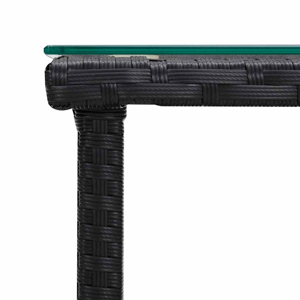 fekete polyrattan és edzett üveg kisasztal 45 x 45 x 45 cm