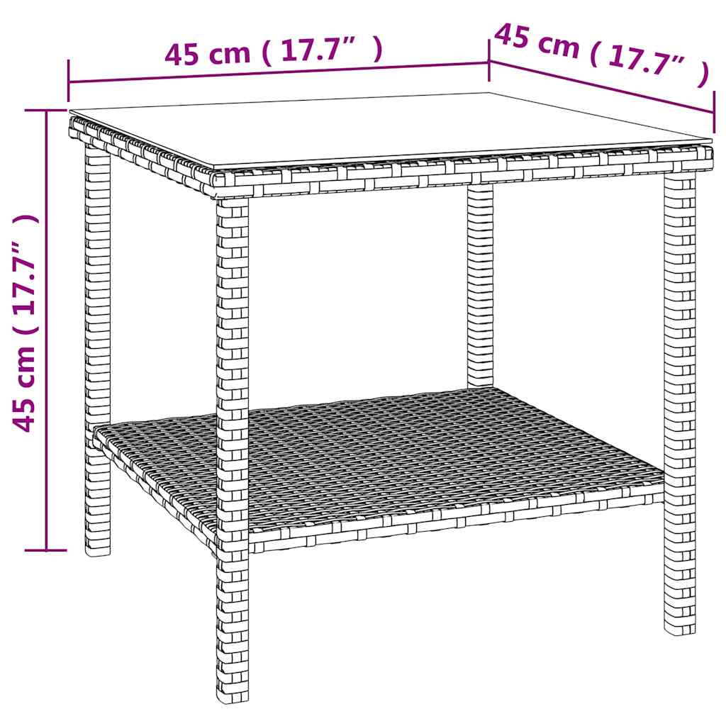 fekete polyrattan és edzett üveg kisasztal 45 x 45 x 45 cm
