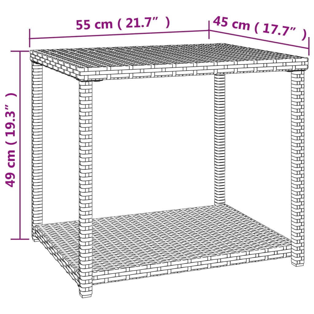 fekete polyrattan kisasztal 55 x 45 x 49 cm