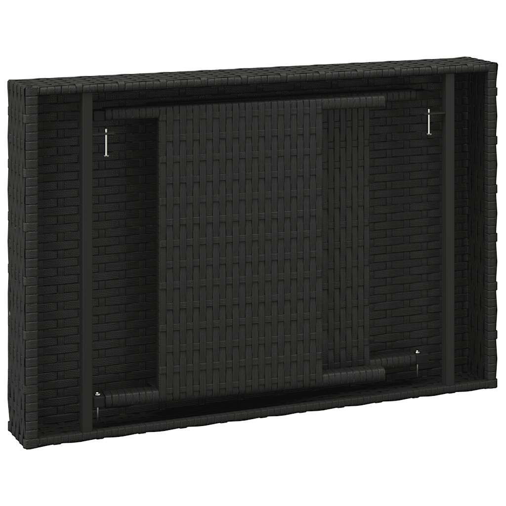 fekete összecsukható polyrattan kisasztal 60 x 40 x 38 cm