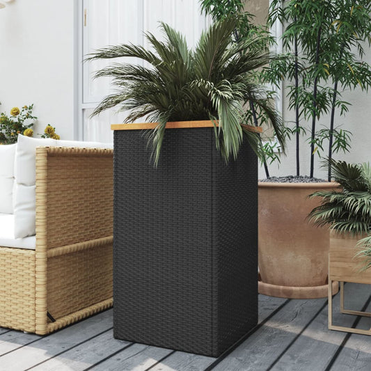 fekete polyrattan ültetőláda 40 x 40 x 80 cm