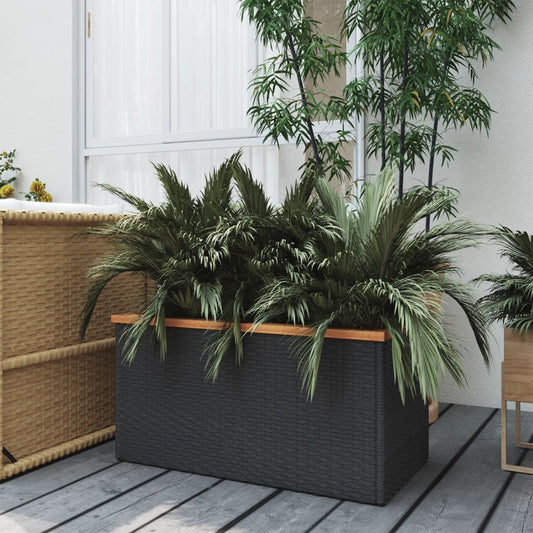 fekete polyrattan ültetőláda 80 x 40 x 40 cm