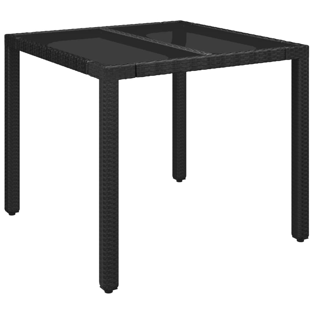 fekete polyrattan üveglapos kerti asztal 90 x 90 x 75 cm