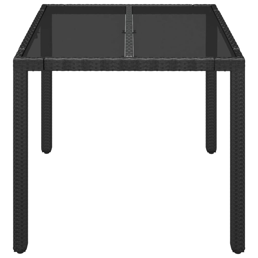 fekete polyrattan üveglapos kerti asztal 90 x 90 x 75 cm