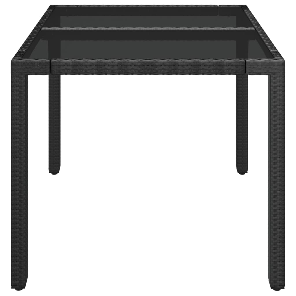 fekete polyrattan üveglapos kerti asztal 90 x 90 x 75 cm