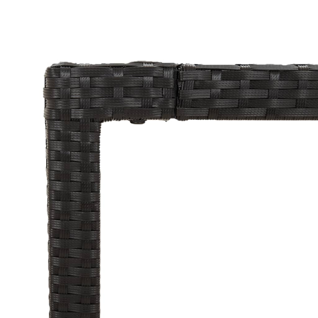 fekete polyrattan üveglapos kerti asztal 90 x 90 x 75 cm