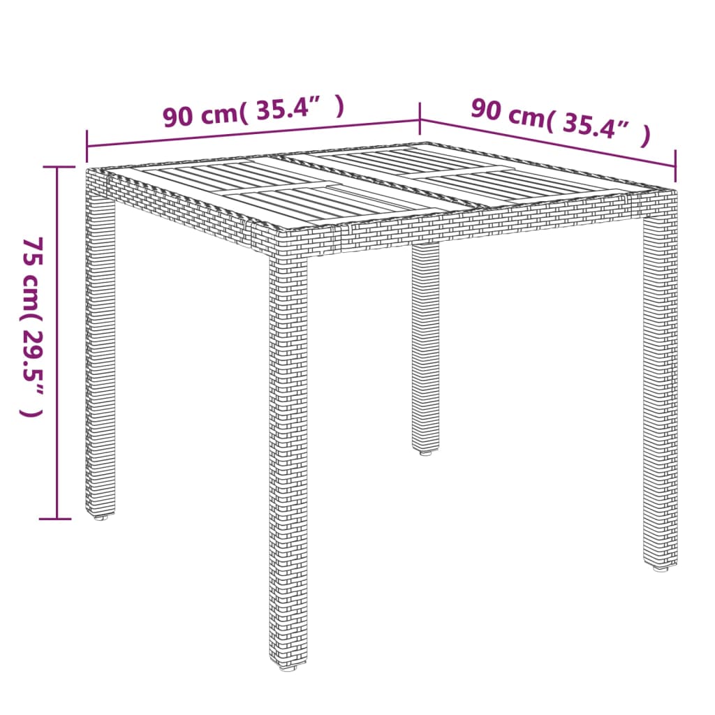 szürke polyrattan falapos kerti asztal 90 x 90 x 75 cm