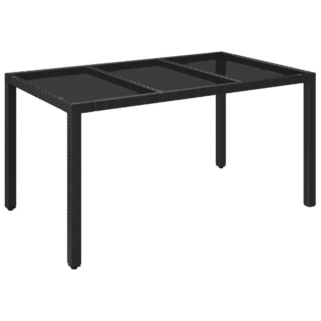 fekete polyrattan üveglapos kerti asztal 150 x 90 x 75 cm