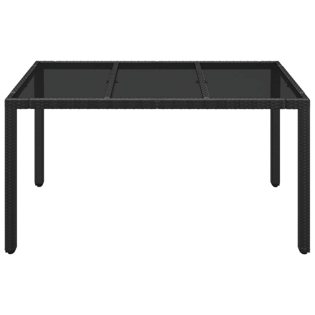 fekete polyrattan üveglapos kerti asztal 150 x 90 x 75 cm