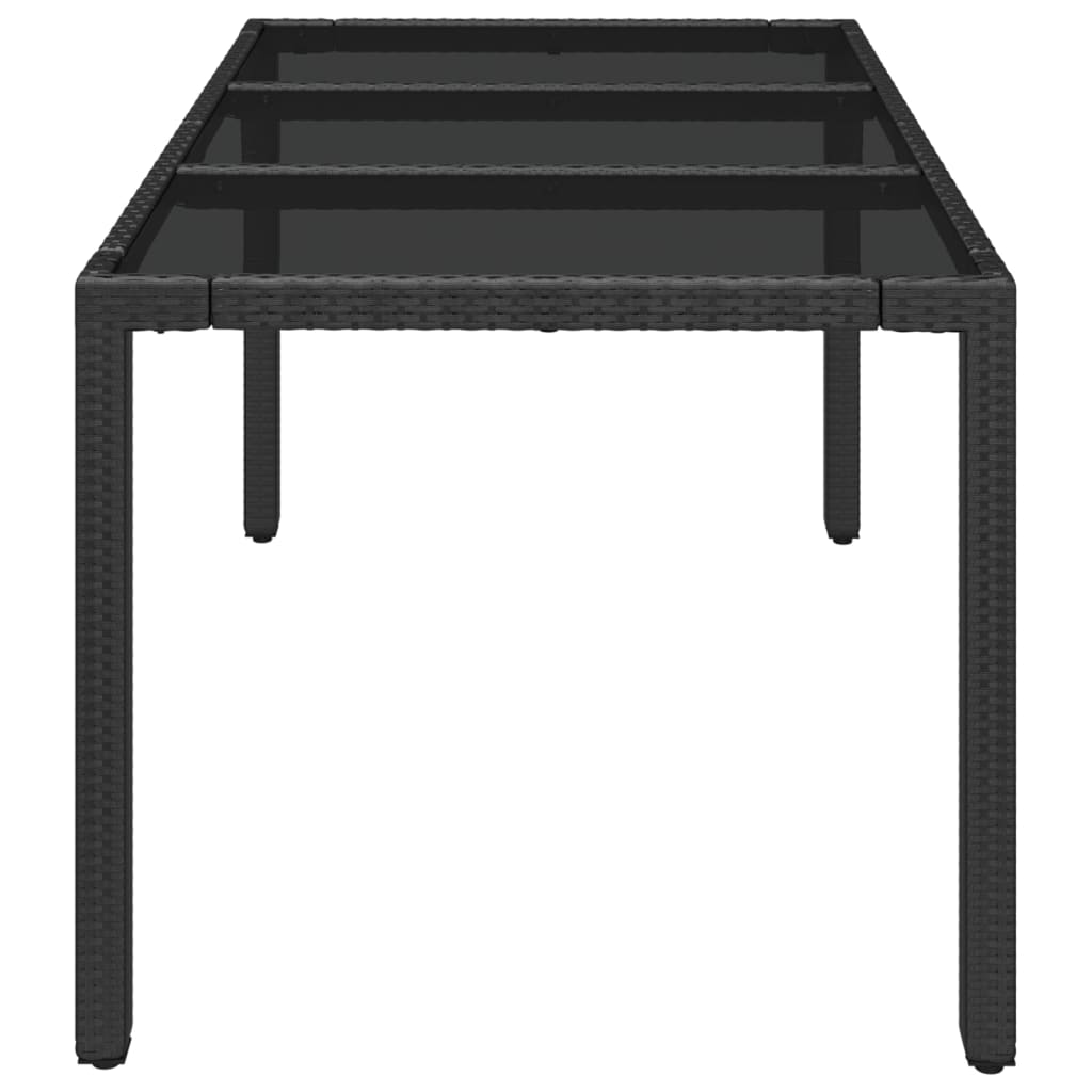 fekete polyrattan üveglapos kerti asztal 150 x 90 x 75 cm