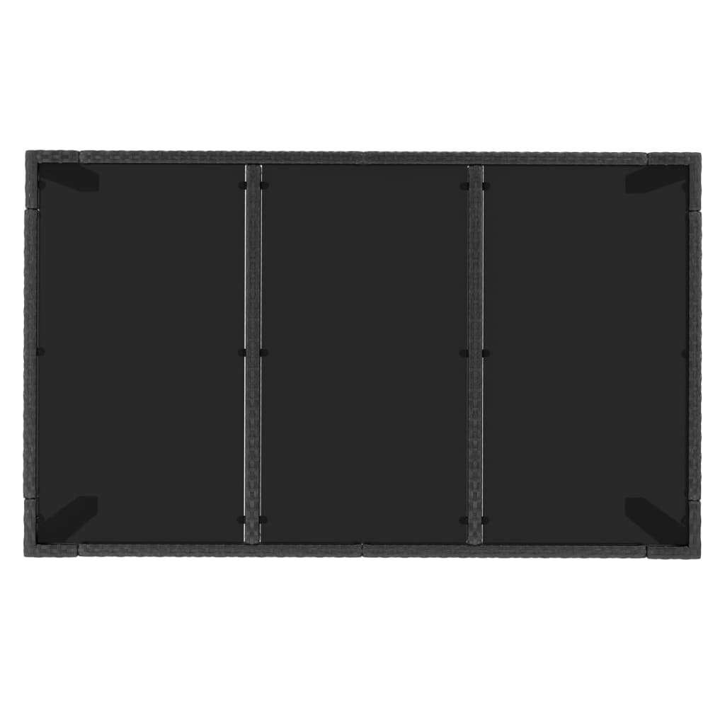 fekete polyrattan üveglapos kerti asztal 150 x 90 x 75 cm