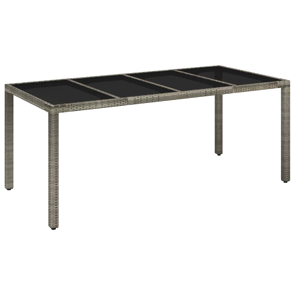 szürke polyrattan üveglapos kerti asztal 190 x 90 x 75 cm