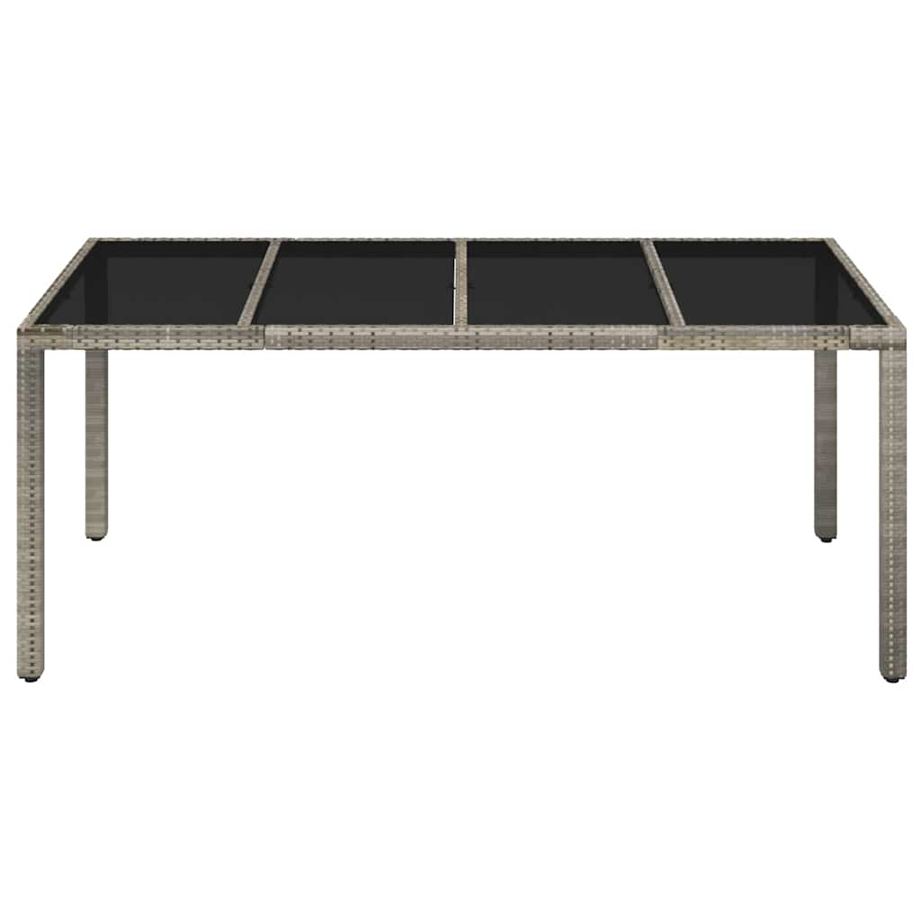 szürke polyrattan üveglapos kerti asztal 190 x 90 x 75 cm
