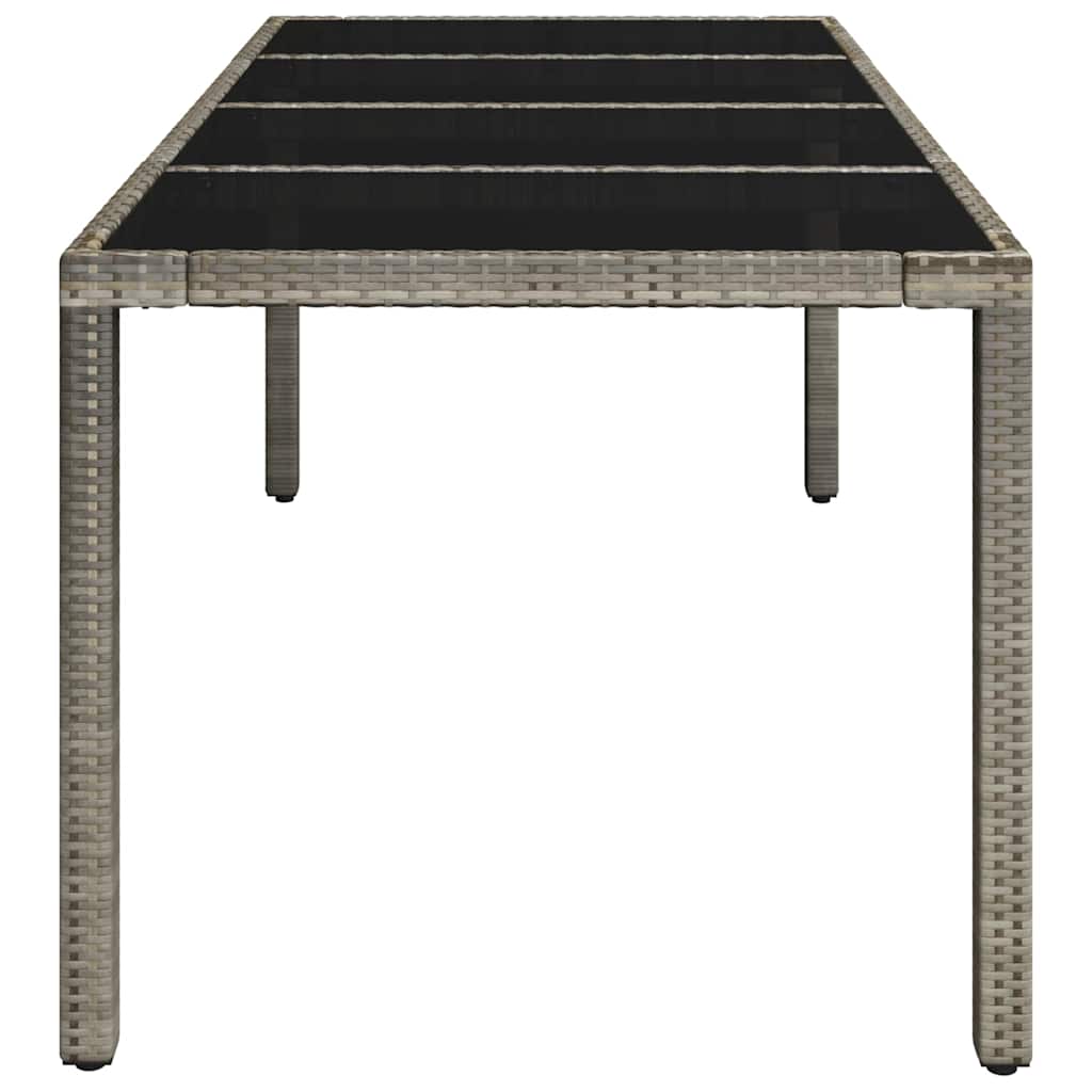 szürke polyrattan üveglapos kerti asztal 190 x 90 x 75 cm