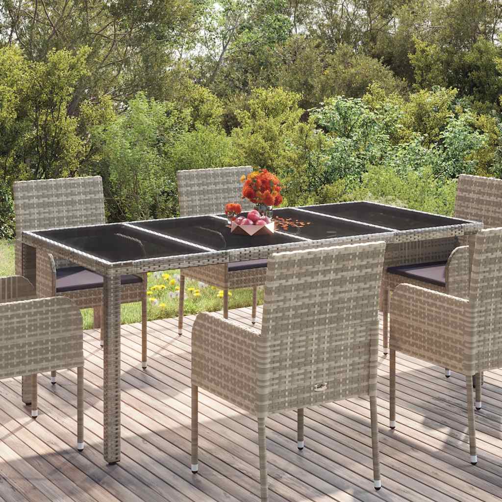 szürke polyrattan üveglapos kerti asztal 190 x 90 x 75 cm