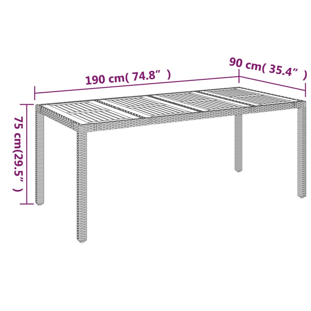 fekete polyrattan falapos kerti asztal 190 x 90 x 75 cm