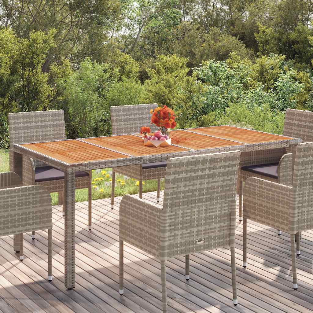 szürke polyrattan falapos kerti asztal 190 x 90 x 75 cm