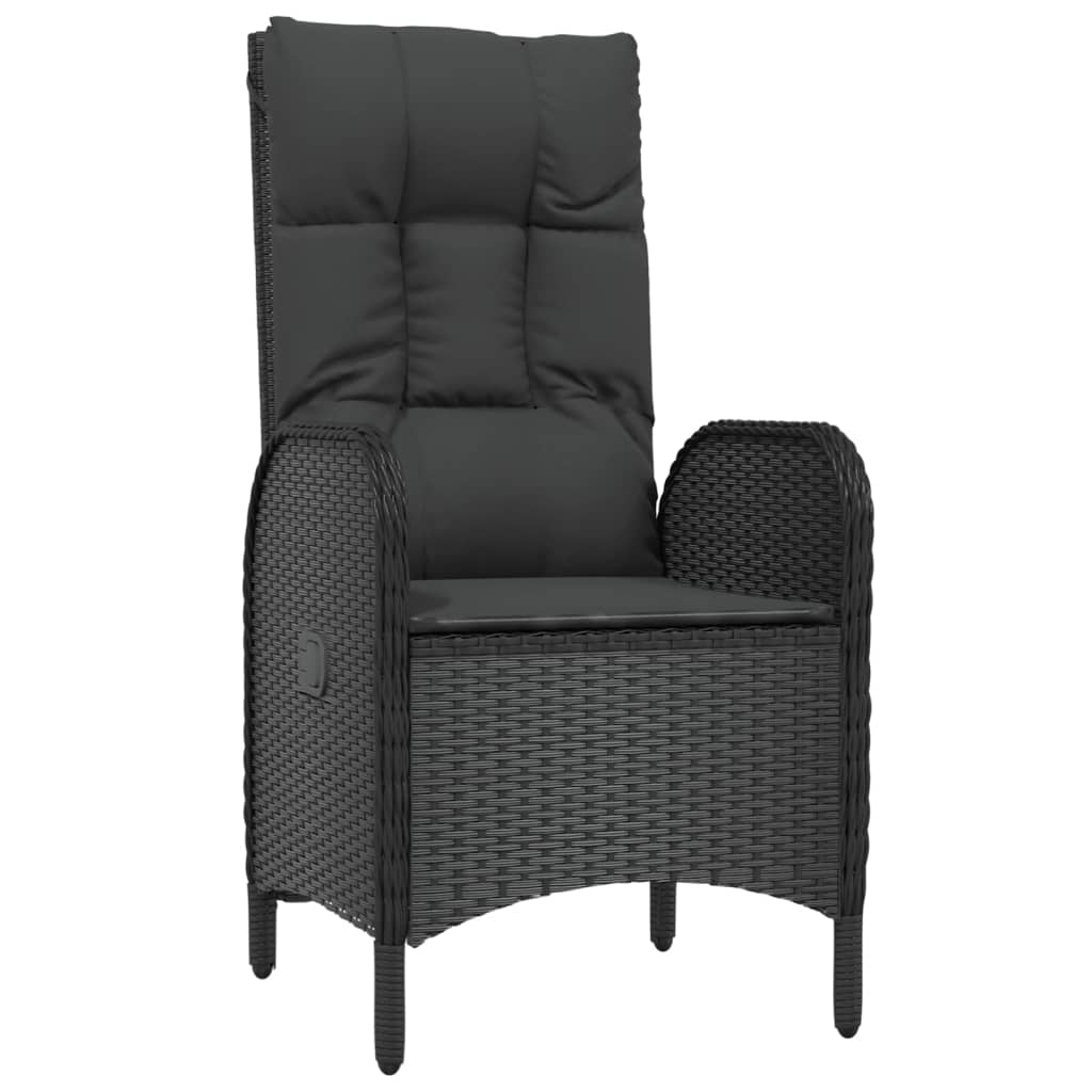 3 részes fekete polyrattan kerti ülőgarnitúra párnákkal
