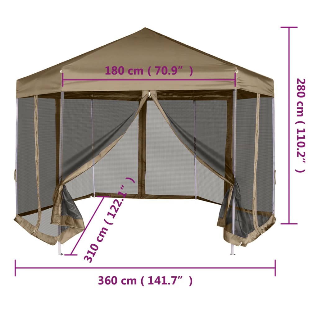tópszínű összecsukható pavilon oldalfalakkal 3,6x3,1 m 220 g/m²