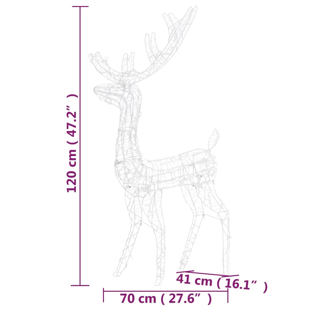 3 db meleg fehér fényű akril karácsonyi rénszarvasdísz 128 cm