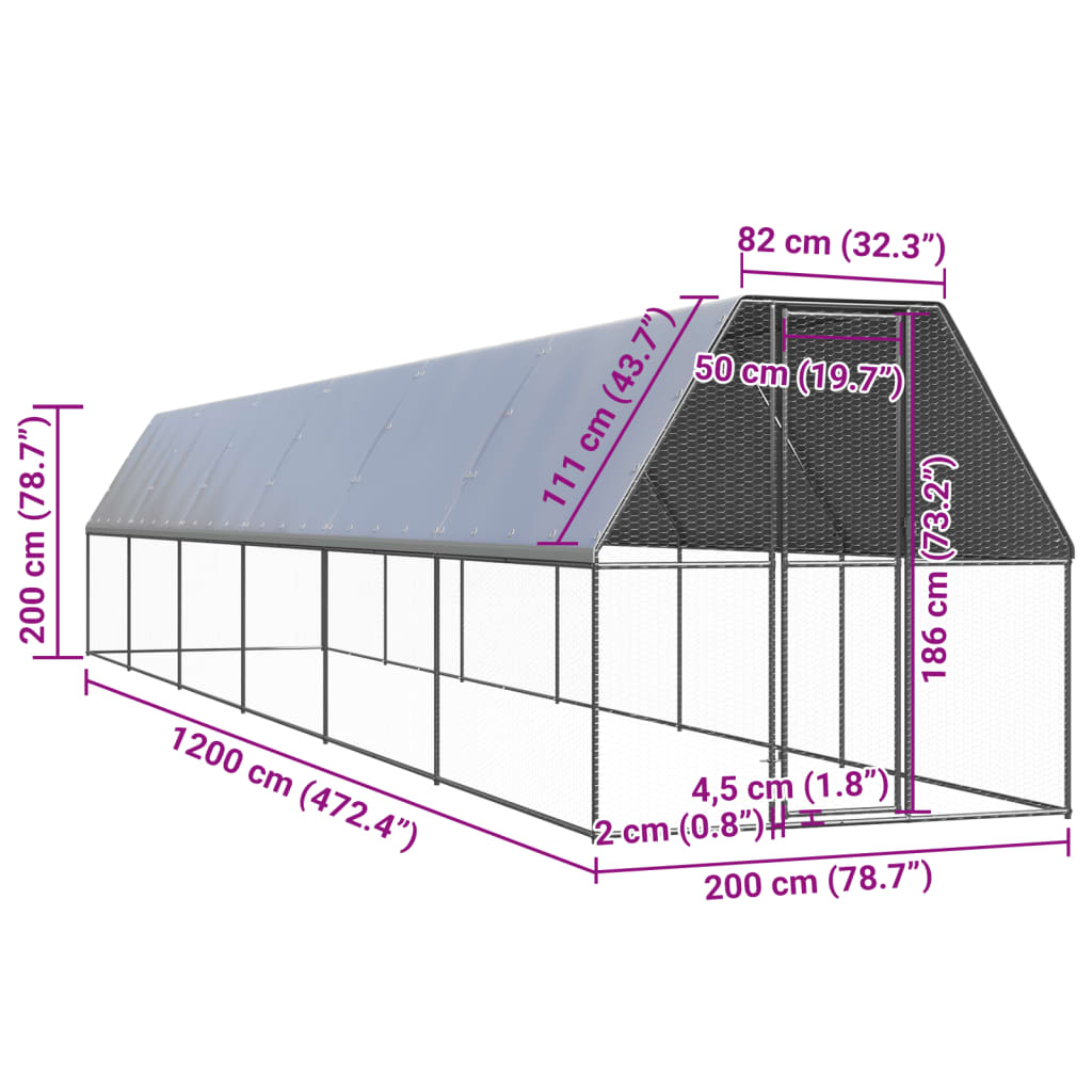 kültéri horganyzott acél tyúkól 2x12x2 m