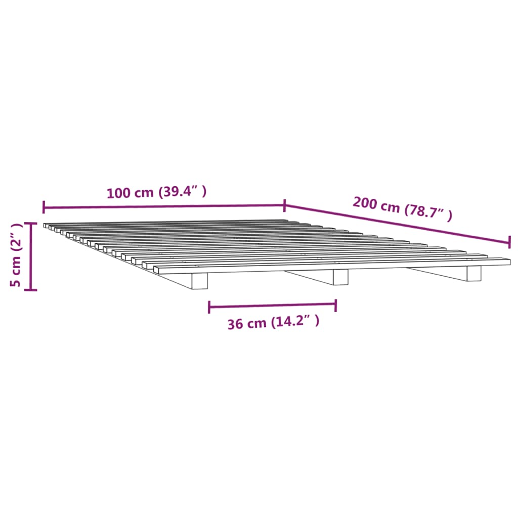 fekete tömör fenyőfa ágykeret 100 x 200 cm